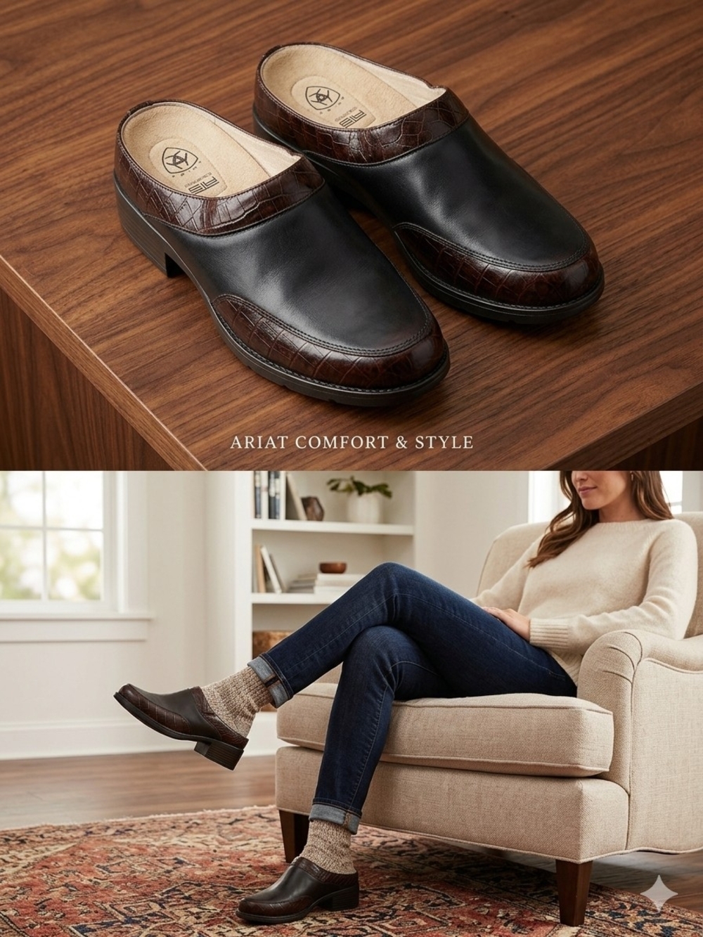 Ariat Men's Black & Brown Slip-On Clogs
